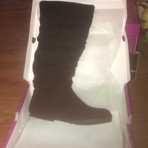 Black suede knee high boots